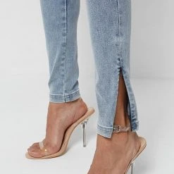 Woman Denim Contour Seam Detail Skinny Jeans - Mid Blue