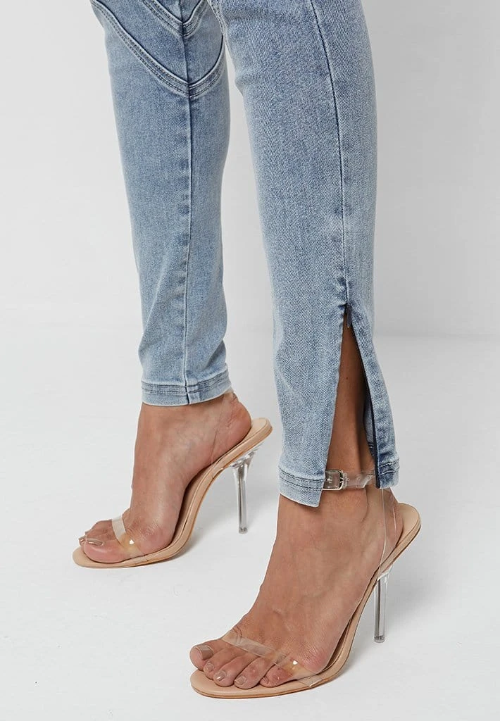 Woman Denim Contour Seam Detail Skinny Jeans - Mid Blue