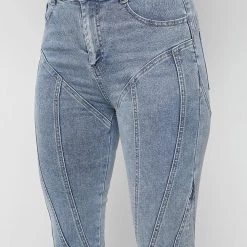 Woman Denim Contour Seam Detail Skinny Jeans - Mid Blue