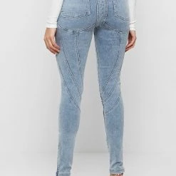 Woman Denim Contour Seam Detail Skinny Jeans - Mid Blue