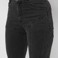 Woman Denim Contour Seam Detail Skinny Jeans - Washed Black
