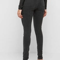 Woman Denim Contour Seam Detail Skinny Jeans - Washed Black