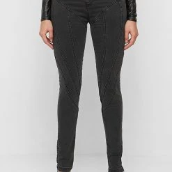 Woman Denim Contour Seam Detail Skinny Jeans - Washed Black