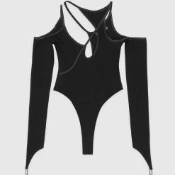 Woman Tops BODYSUITS Contrast Asymmetric Bodysuit - Black
