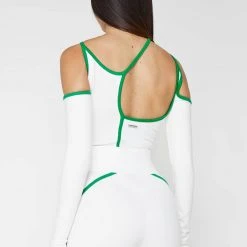 Woman Tops Contrast Asymmetric Bodysuit - White/Green