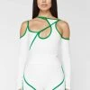 Woman Tops Contrast Asymmetric Bodysuit - White/Green
