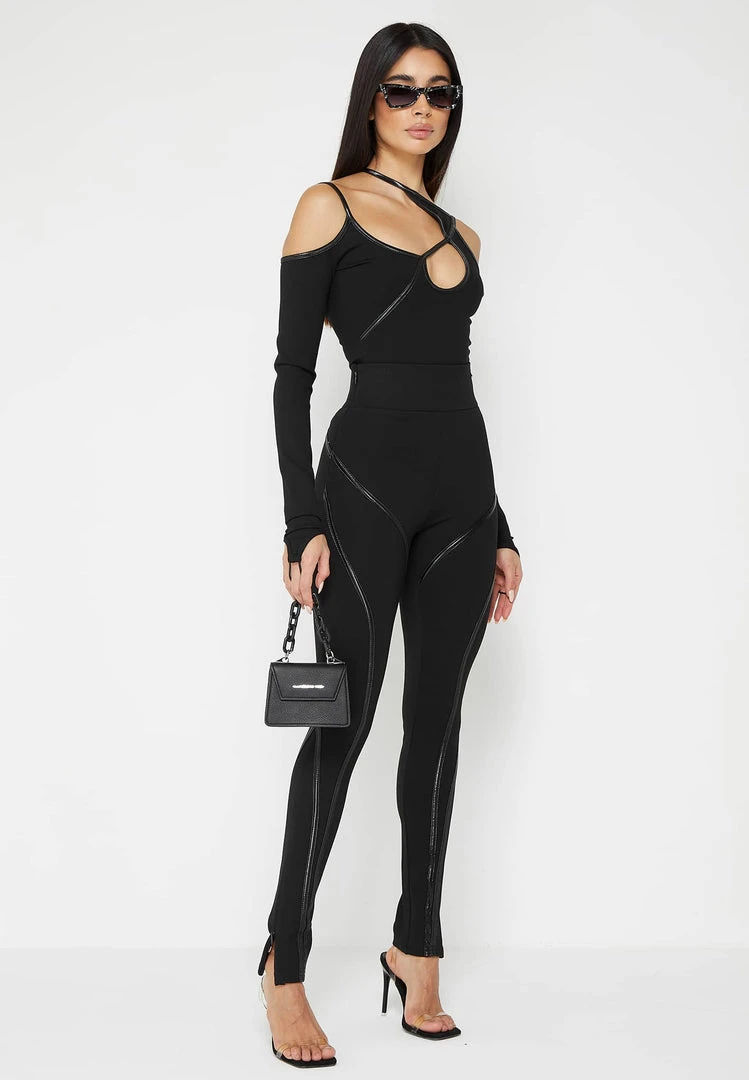 Woman Leggings Contrast Contour Leggings - Black