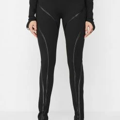 Woman Leggings Contrast Contour Leggings - Black
