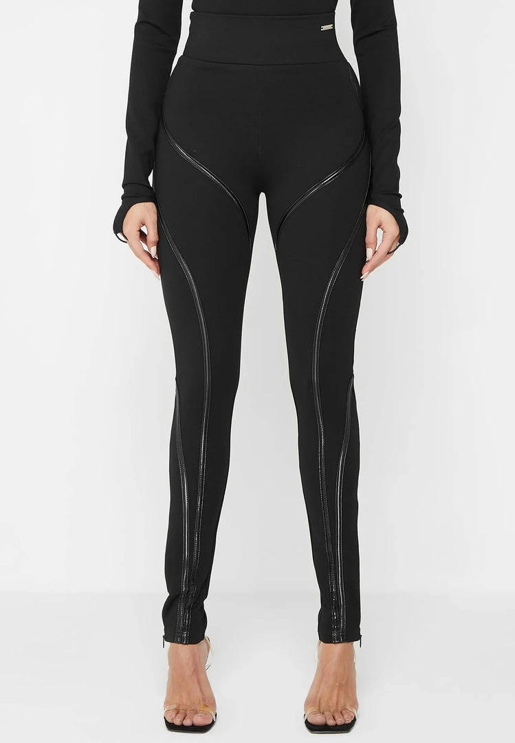 Woman Leggings Contrast Contour Leggings - Black
