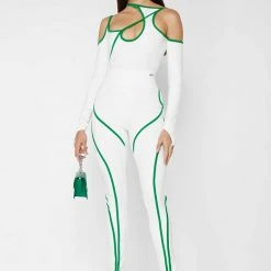 Woman Leggings Contrast Contour Leggings - White/Green