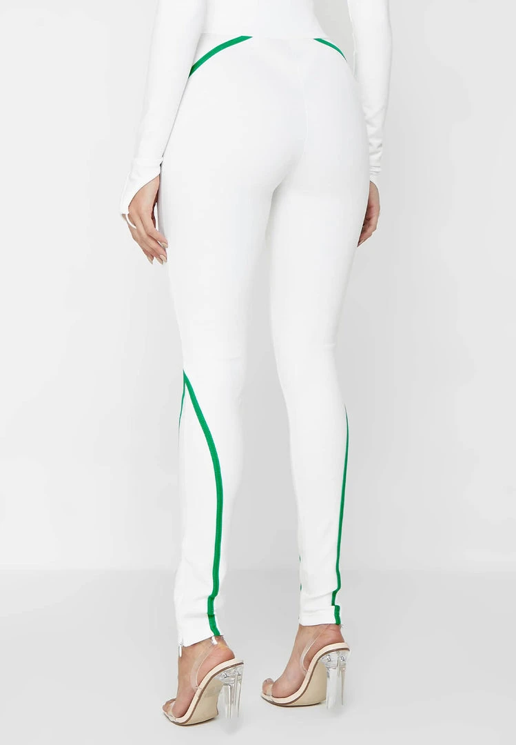 Woman Leggings Contrast Contour Leggings - White/Green
