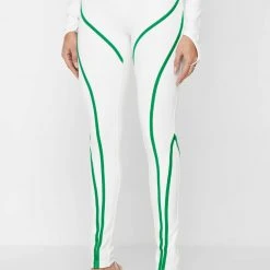 Woman Leggings Contrast Contour Leggings - White/Green