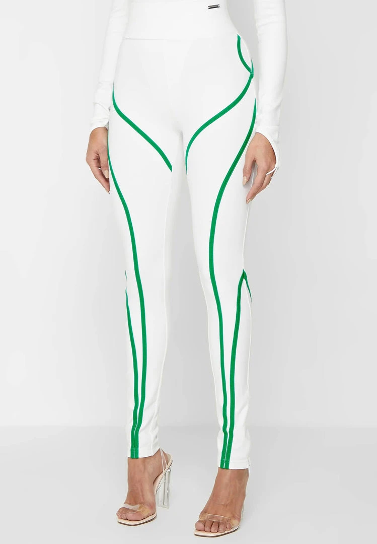 Woman Leggings Contrast Contour Leggings - White/Green
