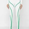 Woman Leggings Contrast Contour Leggings - White/Green