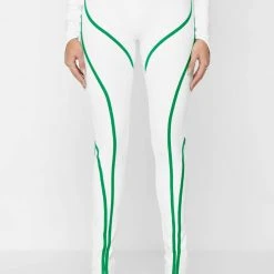 Woman Leggings Contrast Contour Leggings - White/Green