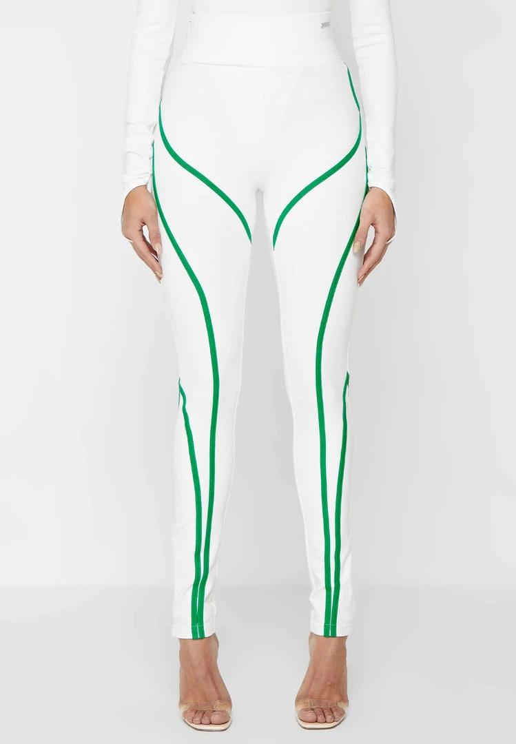 Woman Leggings Contrast Contour Leggings - White/Green