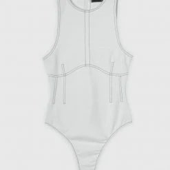 Woman Tops Contrast Stitch Racer Bodysuit - Grey