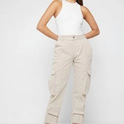 Woman Trousers Corduroy Cargo Pants - Beige CARGO PANTS & JOGGERS