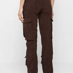 Woman Trousers Corduroy Cargo Pants - Brown