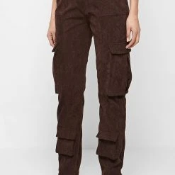 Woman Trousers Corduroy Cargo Pants - Brown