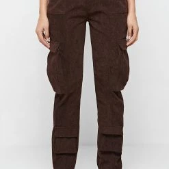 Woman Trousers Corduroy Cargo Pants - Brown