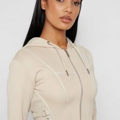 Woman Tracksuits Corset Hoodie - Beige