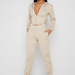 Woman Tracksuits Corset Hoodie - Beige