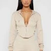 Woman Tracksuits Corset Hoodie - Beige