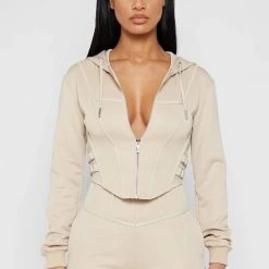 Woman Tracksuits Corset Hoodie - Beige