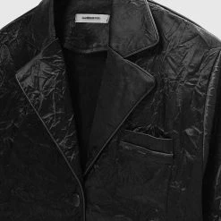 Woman Shirts Crinkled Satin Shirt - Black