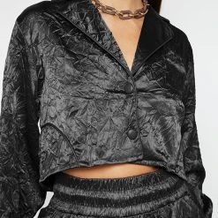 Woman Shirts Crinkled Satin Shirt - Black