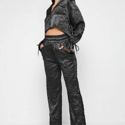 Woman Shirts Crinkled Satin Shirt - Black