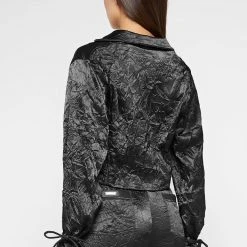 Woman Shirts Crinkled Satin Shirt - Black