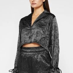 Woman Shirts Crinkled Satin Shirt - Black