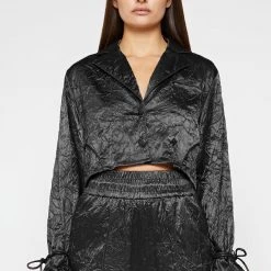 Woman Shirts Crinkled Satin Shirt - Black