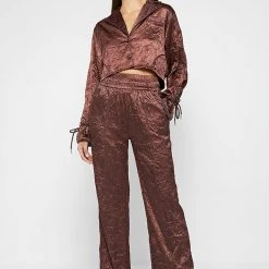 Woman Shirts Crinkled Satin Shirt - Brown