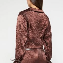 Woman Shirts Crinkled Satin Shirt - Brown