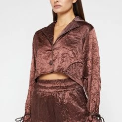 Woman Shirts Crinkled Satin Shirt - Brown