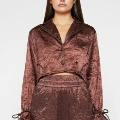 Woman Shirts Crinkled Satin Shirt - Brown