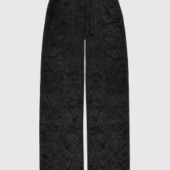 Woman Trousers Crinkled Satin Wide Leg Trousers - Black