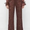 Woman Trousers Crinkled Satin Wide Leg Trousers - Brown