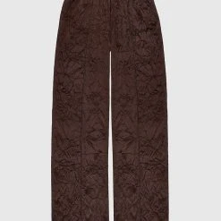 Woman Trousers Crinkled Satin Wide Leg Trousers - Brown