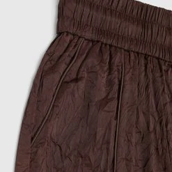 Woman Trousers Crinkled Satin Wide Leg Trousers - Brown
