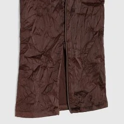 Woman Trousers Crinkled Satin Wide Leg Trousers - Brown