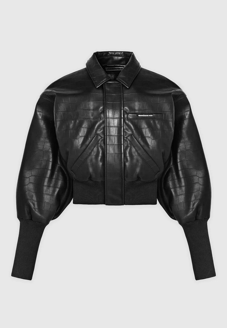 Woman Jackets Croc Embossed Bomber Jacket - Black
