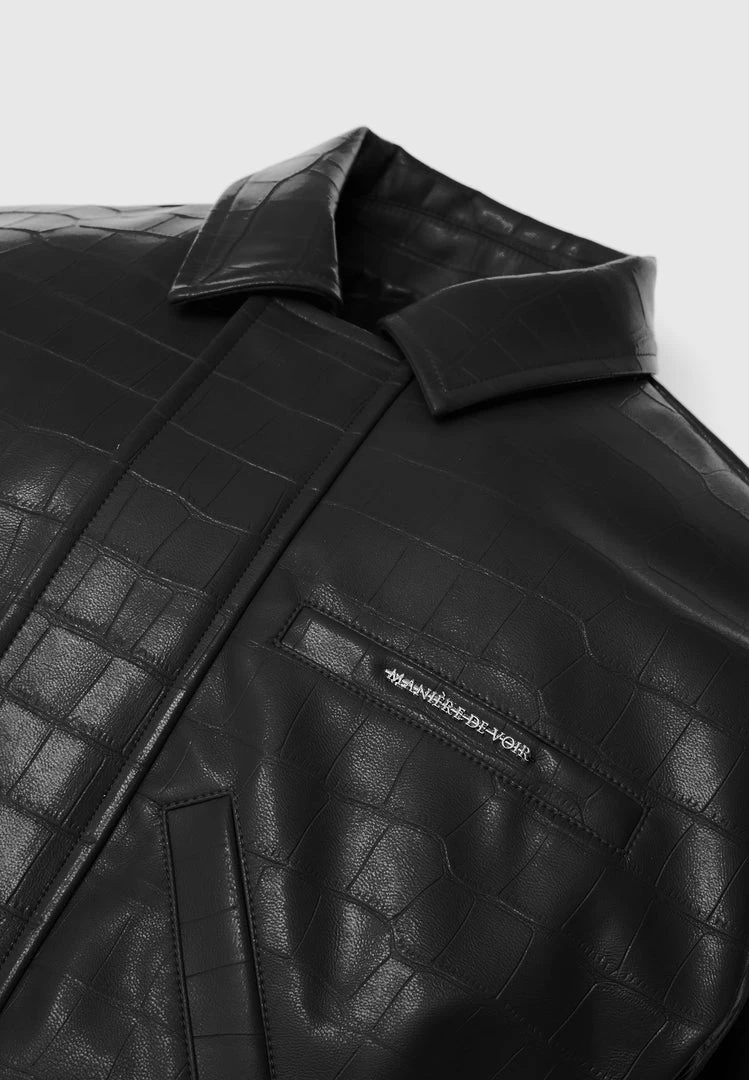 Woman Jackets Croc Embossed Bomber Jacket - Black