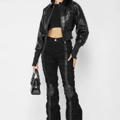 Woman Jackets Croc Embossed Bomber Jacket - Black