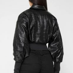 Woman Jackets Croc Embossed Bomber Jacket - Black