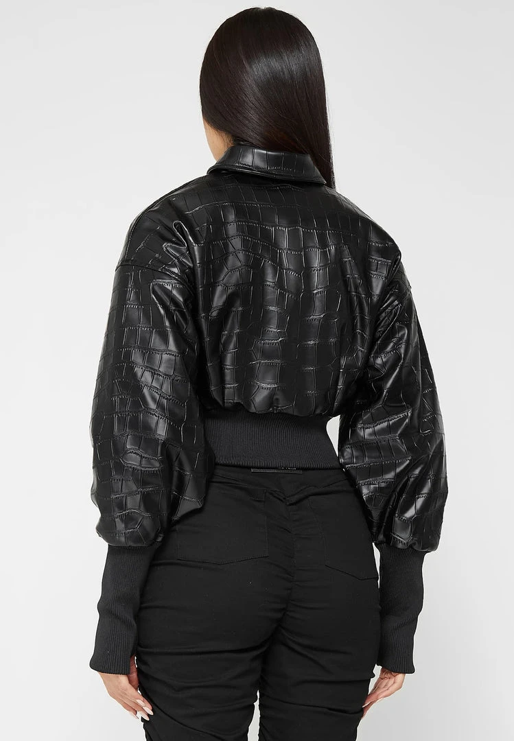 Woman Jackets Croc Embossed Bomber Jacket - Black