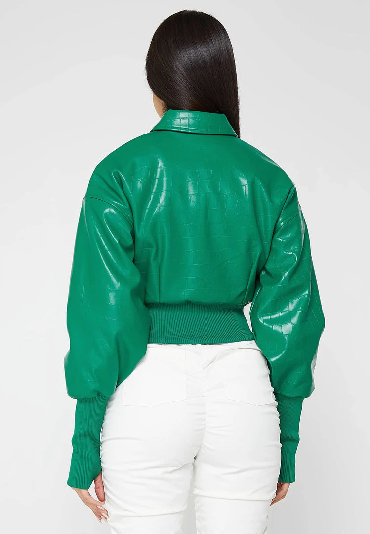 Woman Jackets Croc Embossed Bomber Jacket - Green